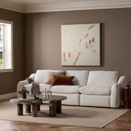 Crawford Power Recliner 3-Piece Sectional Sofa by Four Hands in crypton nomad snow. Made from 92% polyester, 8% flax, linen in a unique style.