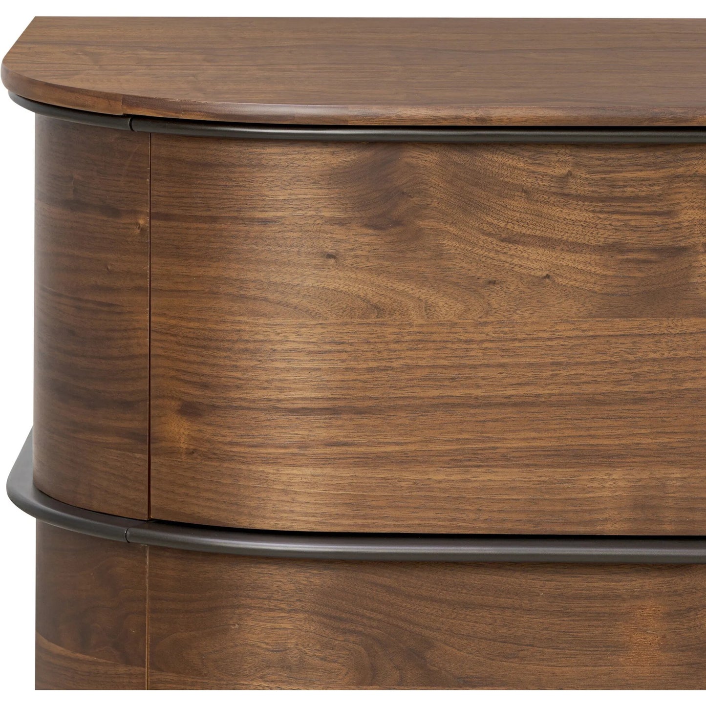006 SI-2446652 | Closeup | Theo 6 Drawer Dresser by Four Hands in dark brown walnut, dark brown walnut veneer. Made from solid walnut, walnut veneer in a unique style.