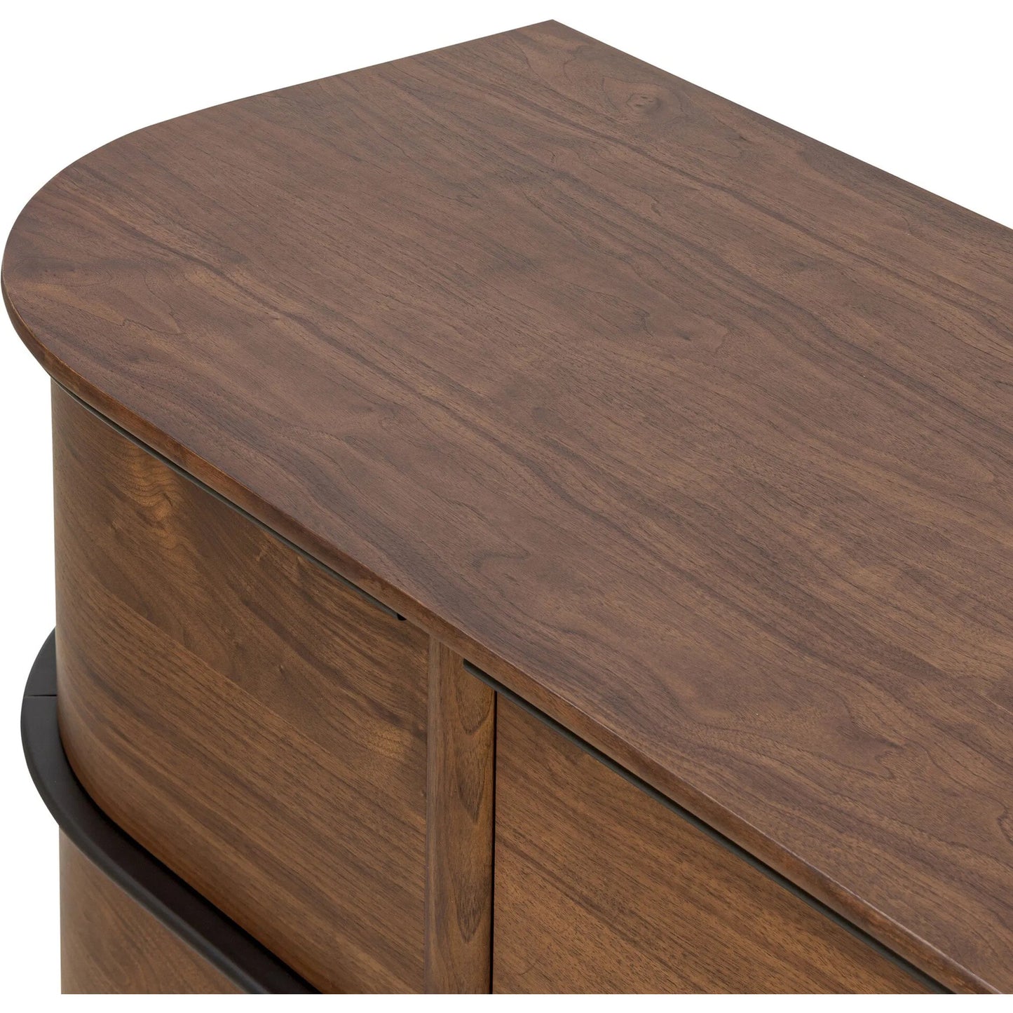007 SI-2446652 | Closeup | Theo 6 Drawer Dresser by Four Hands in dark brown walnut, dark brown walnut veneer. Made from solid walnut, walnut veneer in a unique style.