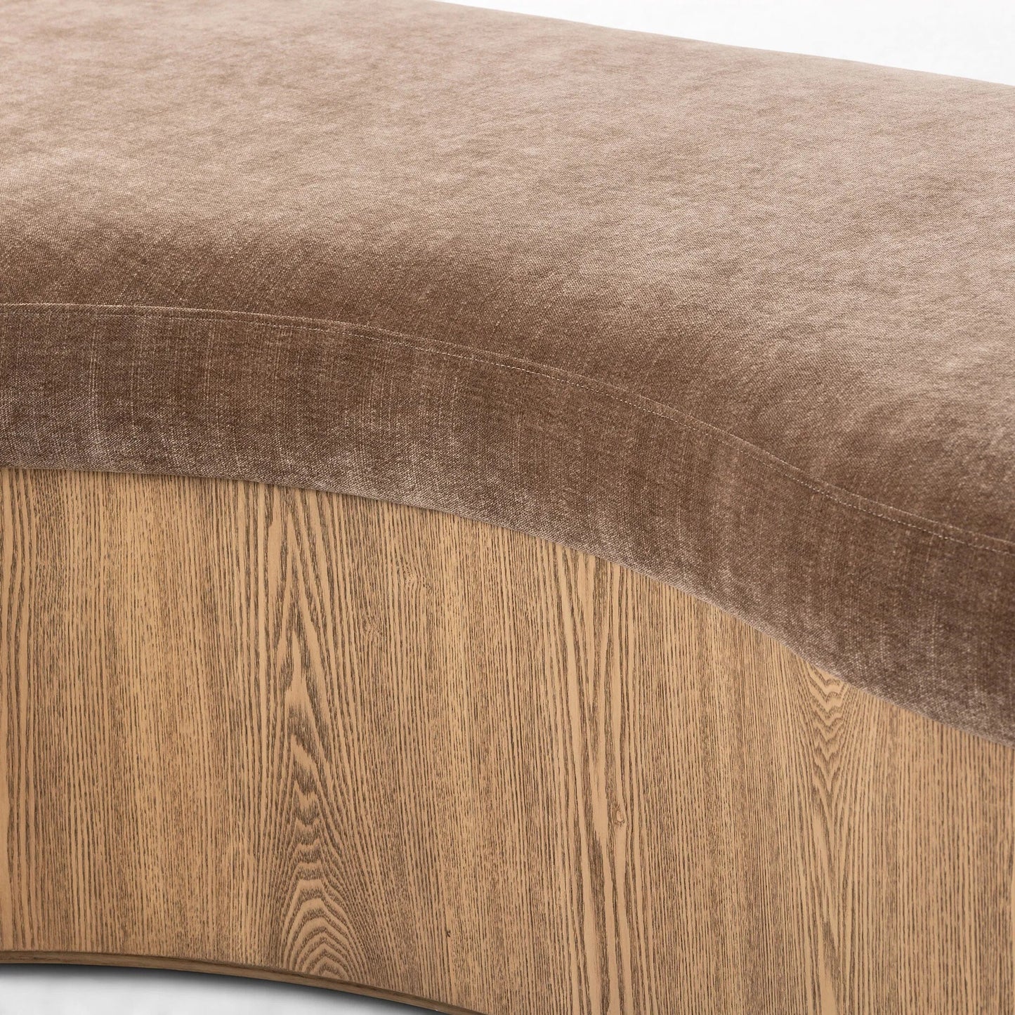007 SI-2327546 | Closeup | Celeste Accent Bench by Four Hands in altair mushroom, toasted ash thick veneer. Made from 100% polyester, thick ash veneer in a unique style.