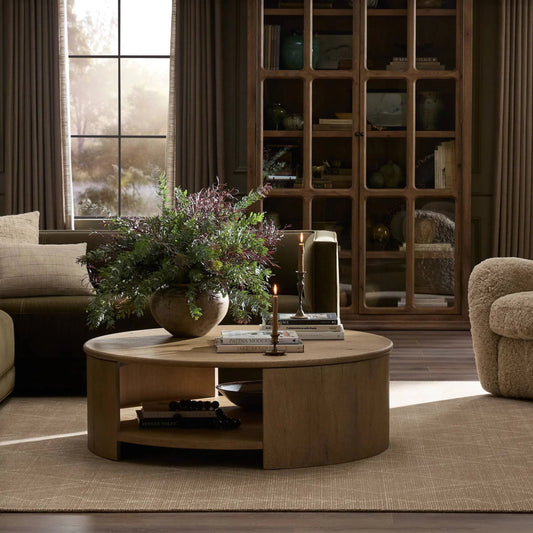 Farrow Coffee Table by Four Hands in drifted oak veneer. Made from thick oak veneer, solid oak in a transitional style.