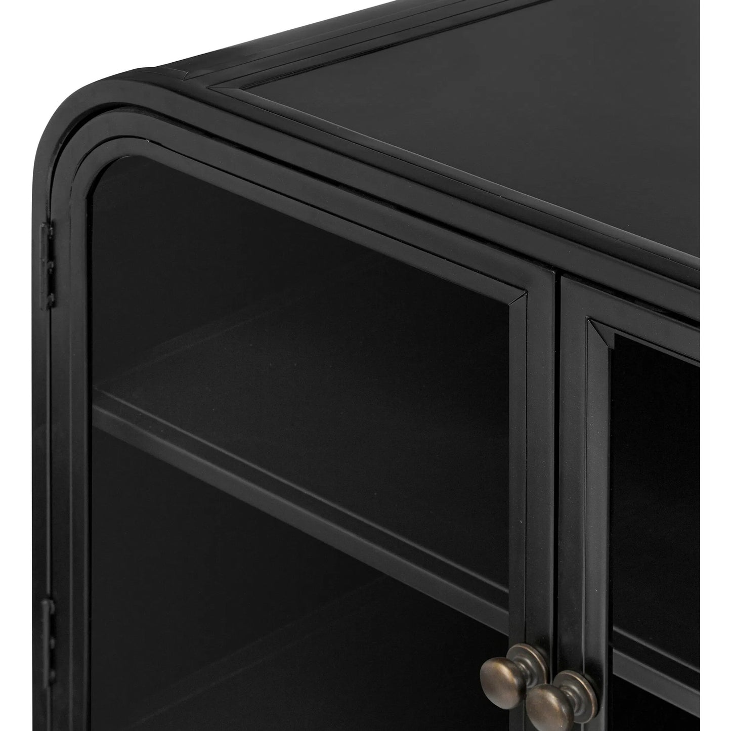 007 SI-2377036 | Closeup | Breya Media Console by Four Hands in black, tempered glass. Made from iron, tempered glass in a unique style.