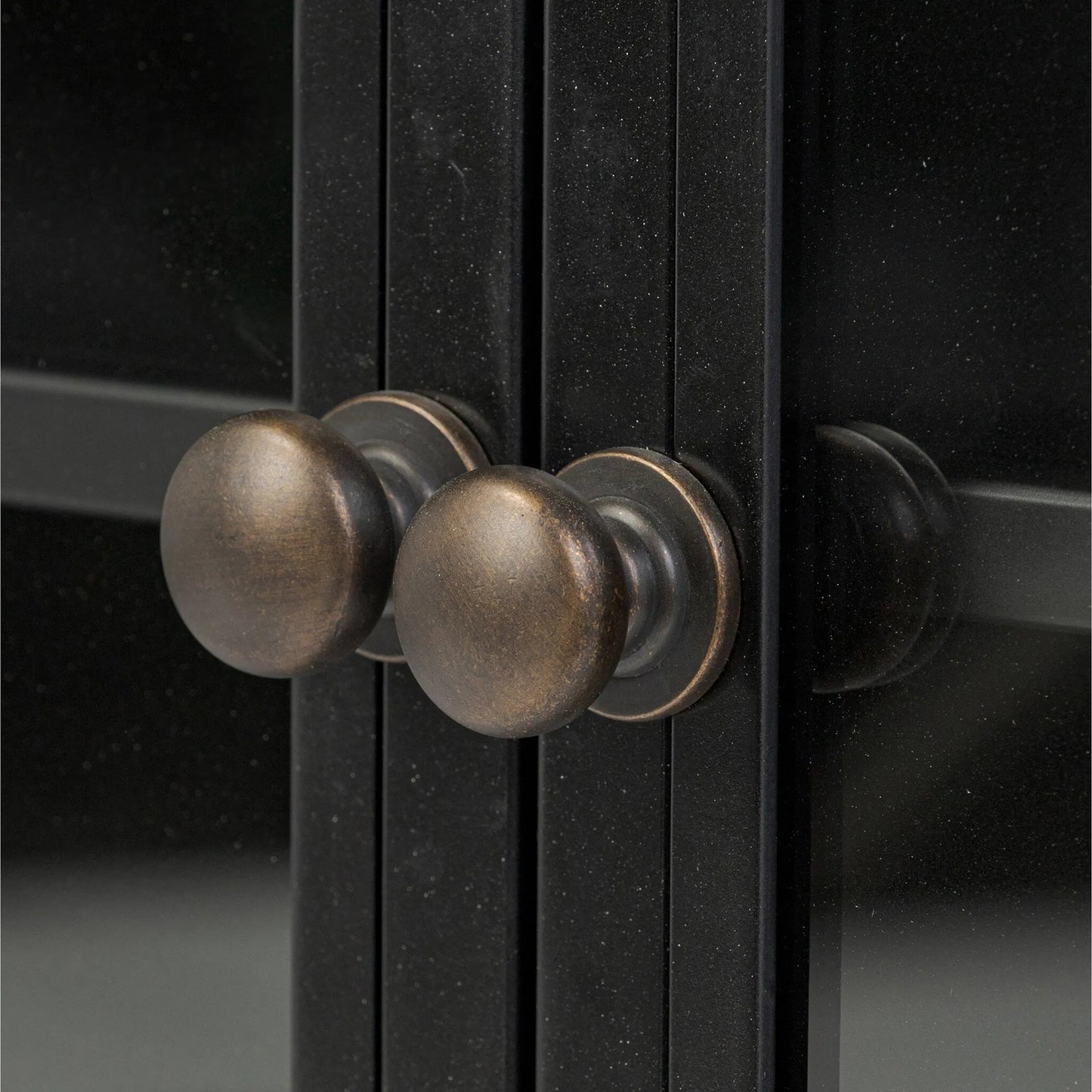 008 SI-2377036 | Closeup | Breya Media Console by Four Hands in black, tempered glass. Made from iron, tempered glass in a unique style.