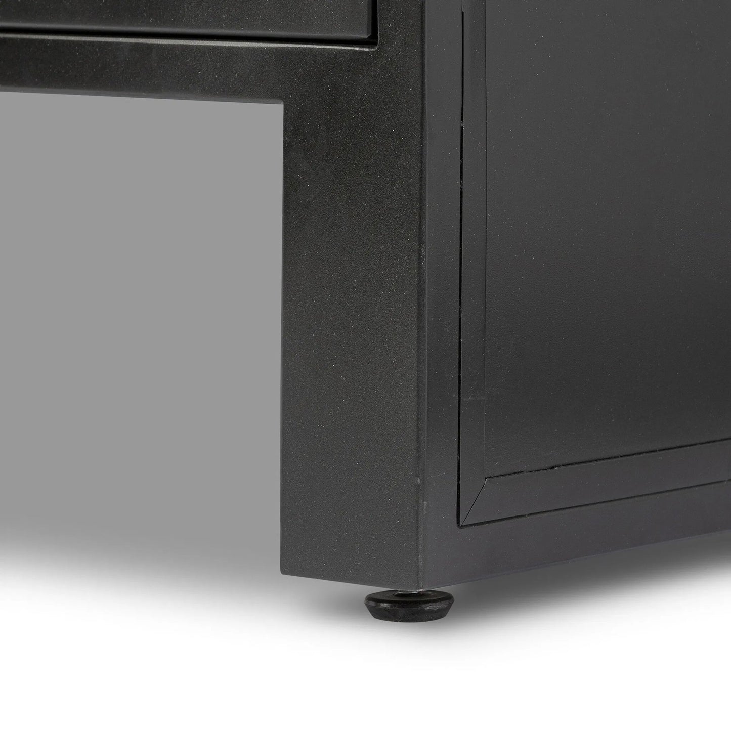 011 SI-2377036 | Closeup | Breya Media Console by Four Hands in black, tempered glass. Made from iron, tempered glass in a unique style.