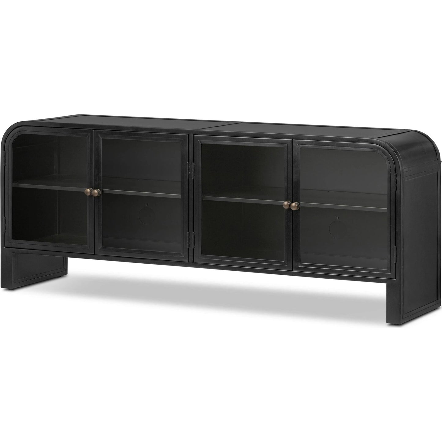 001 SI-2377036 | Primary Silo | Breya Media Console by Four Hands in black, tempered glass. Made from iron, tempered glass in a unique style.