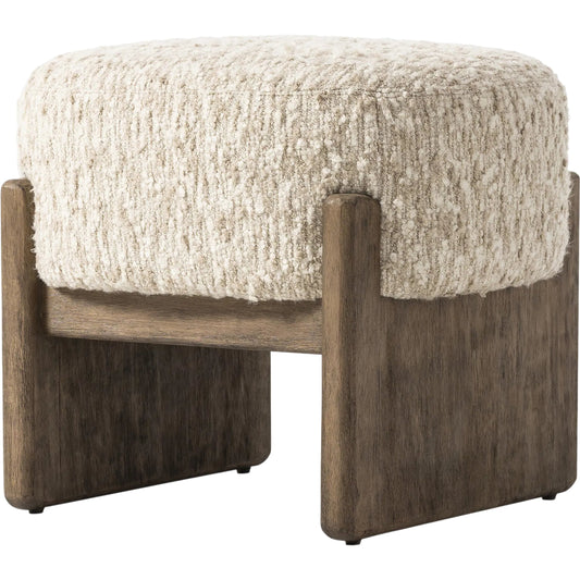 001 SI-2449398 | Primary Silo | Kirby Accent Stool by Four Hands in solema cream, distressed natural. Made from 65% acrylic, 21% polyester, 10% wool, 3% cotton, and 1% rayon, solid parawood in a transitional style.