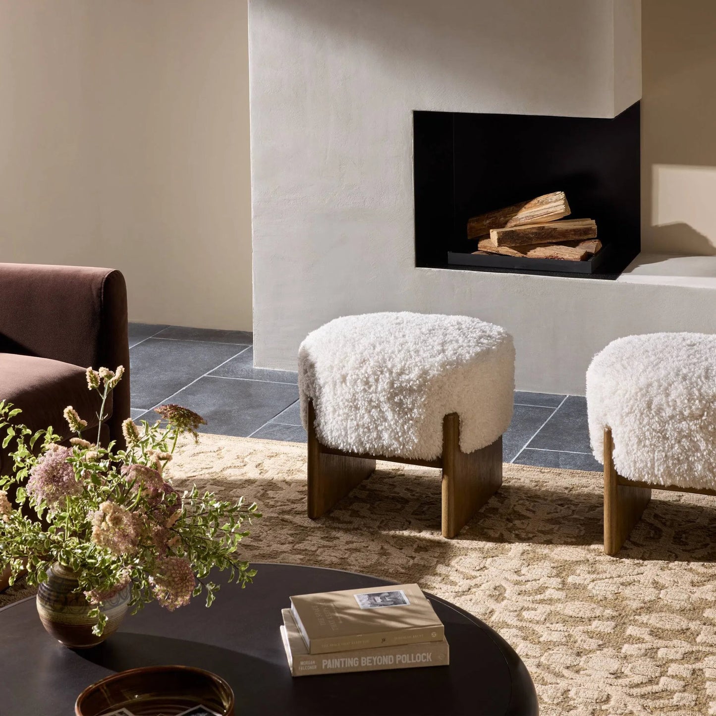 020 SI-2449399 | Lifestyle | Kirby Accent Stool by Four Hands. Made from 100% polyester, solid parawood in a transitional style.