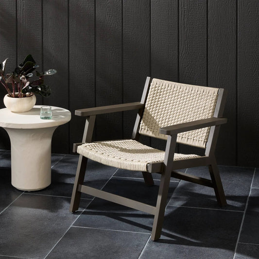 Delano Outdoor Metal Chair by Four Hands in ivory rope, bronze. Made from 100% polypropylene, aluminum in a unique style.