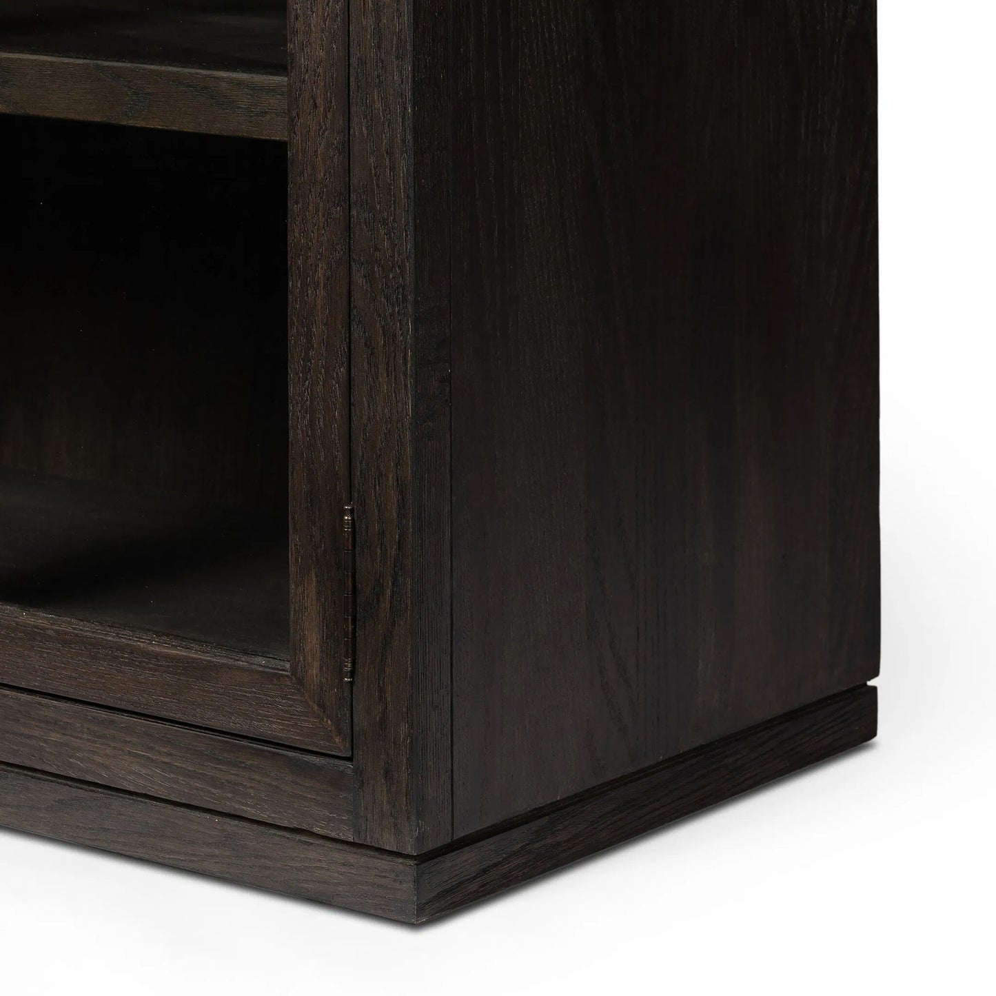 007 SI-2327560 | Closeup | Hepburn Cabinet by Four Hands in dark anthracite oak veneer, waxed black. Made from oak veneer, solid oak, iron in a unique style.