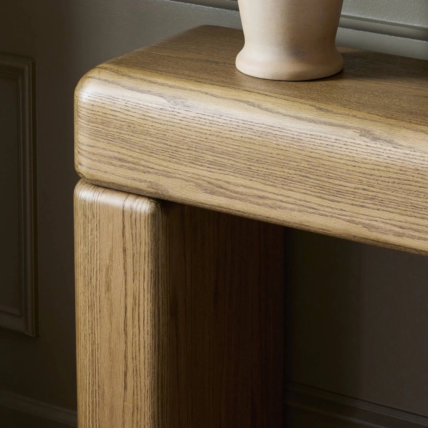 018 SI-2446551 | Closeup | Eva Console Table by Four Hands in drifted oak veneer. Made from oak veneer in a unique style.