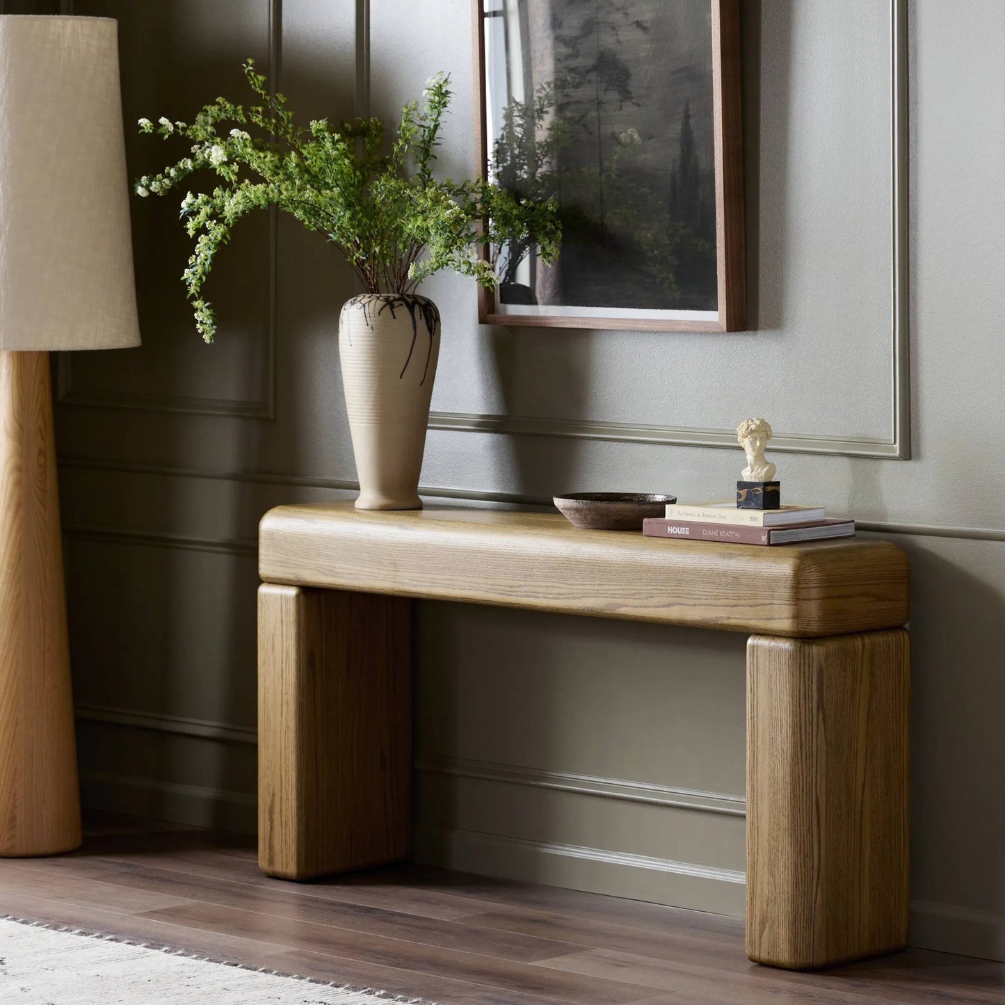 020 SI-2446551 | Lifestyle | Eva Console Table by Four Hands in drifted oak veneer. Made from oak veneer in a unique style.