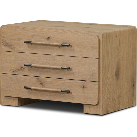 Eden Nightstand by Four Hands in aged smoked oak veneer. Made from thick oak veneer in a transitional style.