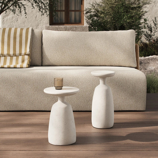 Ramara Outdoor Nesting End Tables by Four Hands in aged white concrete. Made from solid concrete in a transitional style.