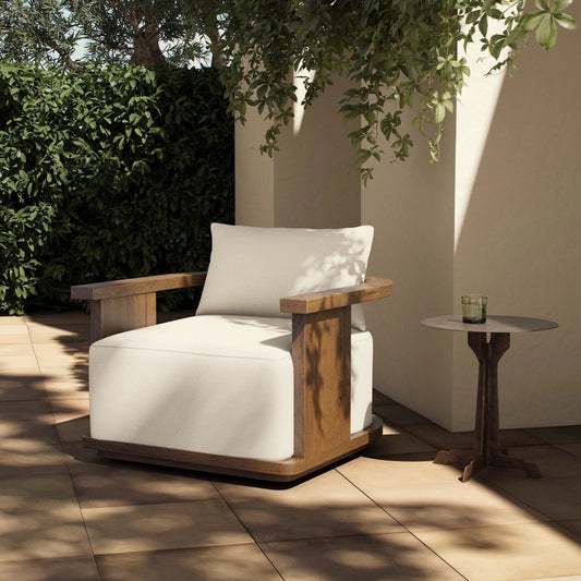 Tahana Outdoor Swivel Chair by Four Hands in alessi linen, stained toasted brown, fsc. Made from 100% polypropylene, solid fscâ®, certified teak in a unique style.