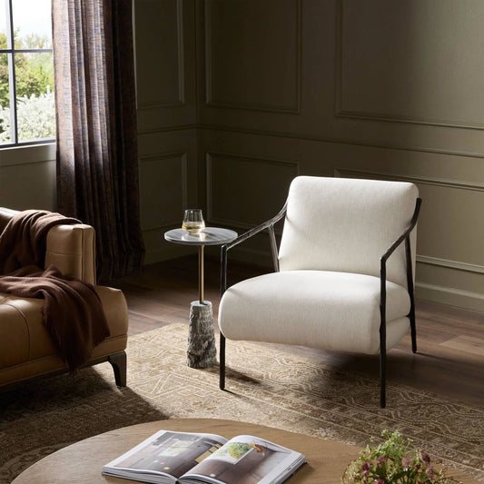 Cassidy Chair by Four Hands in crypton nomad snow, hammered black. Made from 92% polyester, 8% flax/linen, iron in a transitional style.