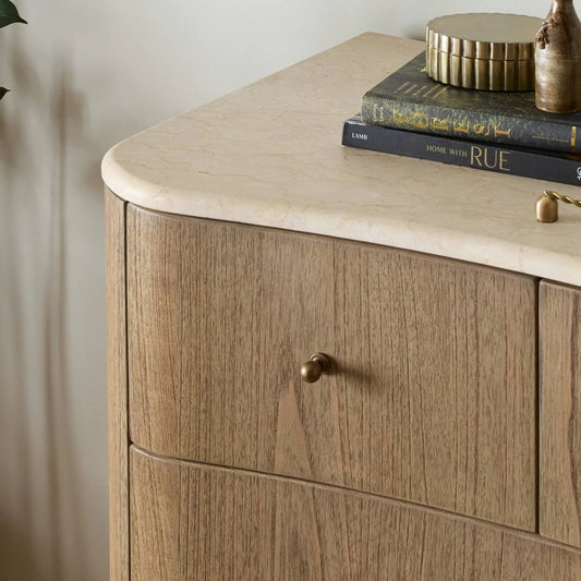 Boa Chest by Four Hands in sandy mindi veneer. Made from mindi veneer, solid mindi in a transitional style.