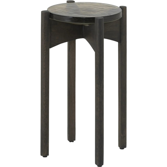 Relo End Table by Four Hands in olive cast glass, grey tobacco oak. Made from cast glass, solid oak in a modern style.