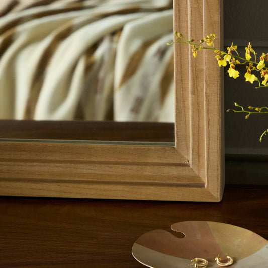 Belvin Wall Mirror by Four Hands in sandy nettlewood. Made from solid nettlewood, mirror in a transitional style.