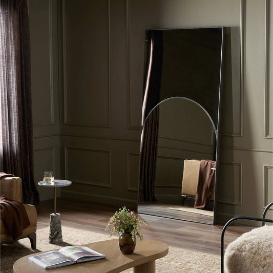 Auryn Mirror by Four Hands in aged black, grey mirror. Made from iron, mirror in a modern style.