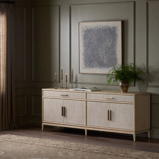 Rosenell Sideboard by Four Hands in natural paper cord, natural oak veneer, natural oak solid. Made from rush, oak veneer, solid oak in a transitional style.