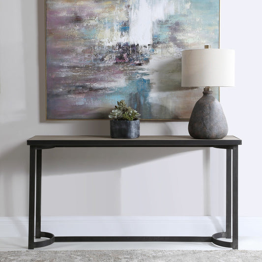 Basuto Steel Console Table by Uttermost. Made from iron, plywood, oak veneer in a modern style.