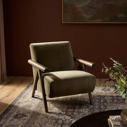 Penn Chair by Four Hands in surrey olive, vintage ash. Made from 76.8% cotton, 23.2% polyester, solid ash in a traditional style.