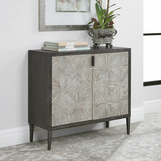Laurentia Accent Cabinet by Uttermost. Made from elm, elm (venner), oak (venner), iron, plywood in a modern style.
