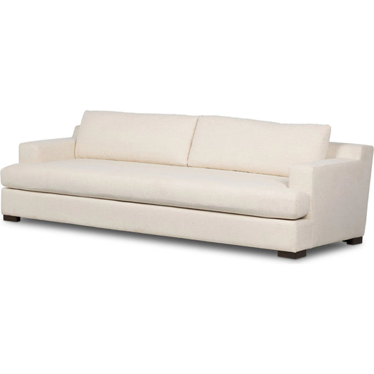 Crispin Sofa by Four Hands in crypton nomad snow, aged sienna. Made from 92% polyester, 8% flax/linen, solid rosa morada in a transitional style.