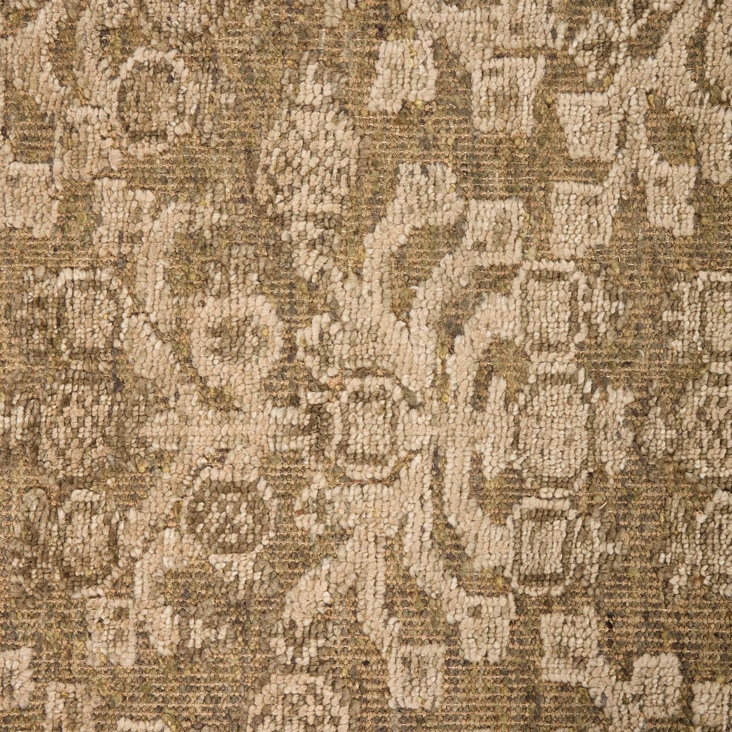 006 SI-2446620,SI-2446621,SI-2446622 | Closeup | Pacifica Hand-Knotted Rug by Four Hands in pacifica sage. Made from 68% wool, 23% jute, 5% cotton, 4% polyester in a unique style.