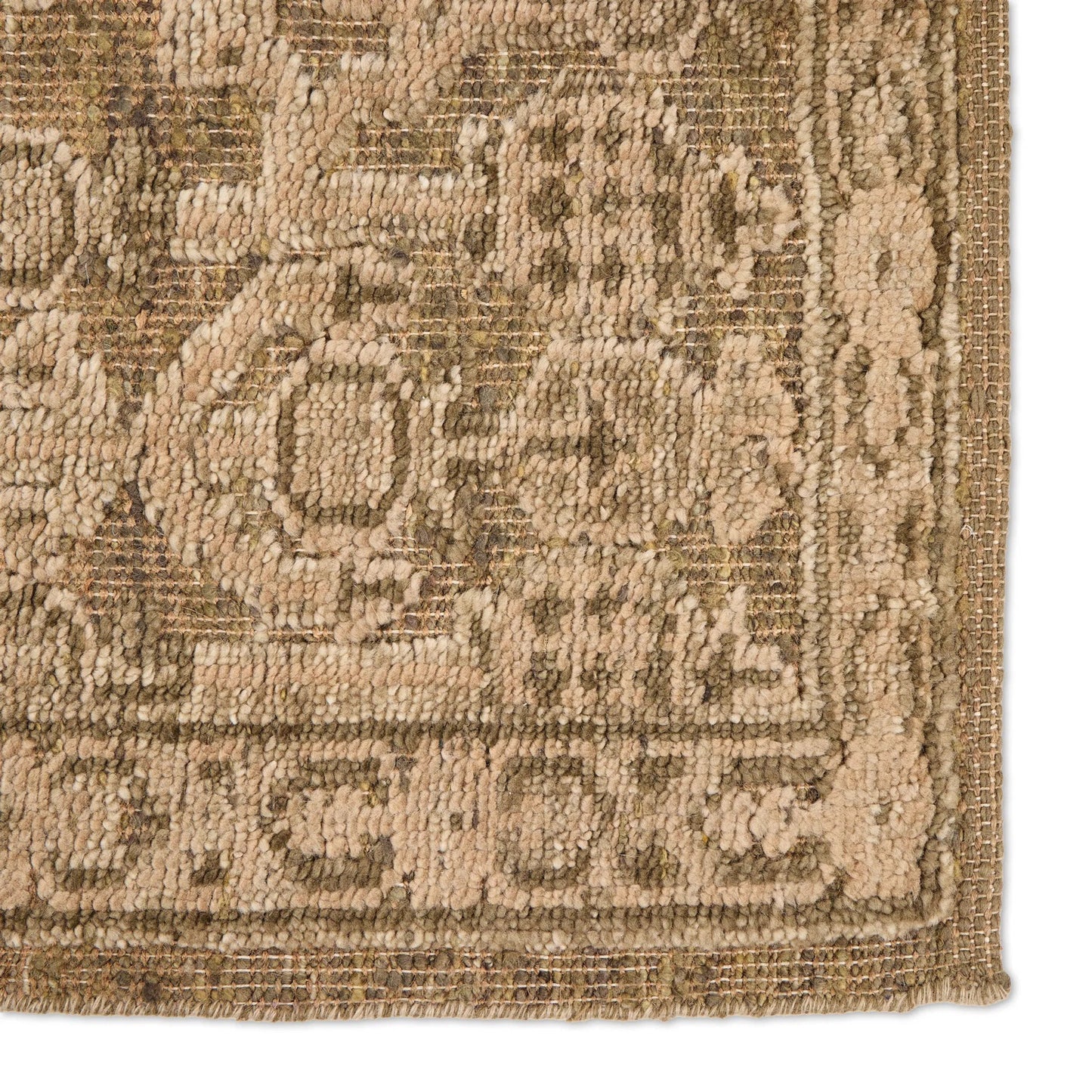 007 SI-2446620,SI-2446621,SI-2446622 | Closeup | Pacifica Hand-Knotted Rug by Four Hands in pacifica sage. Made from 68% wool, 23% jute, 5% cotton, 4% polyester in a unique style.