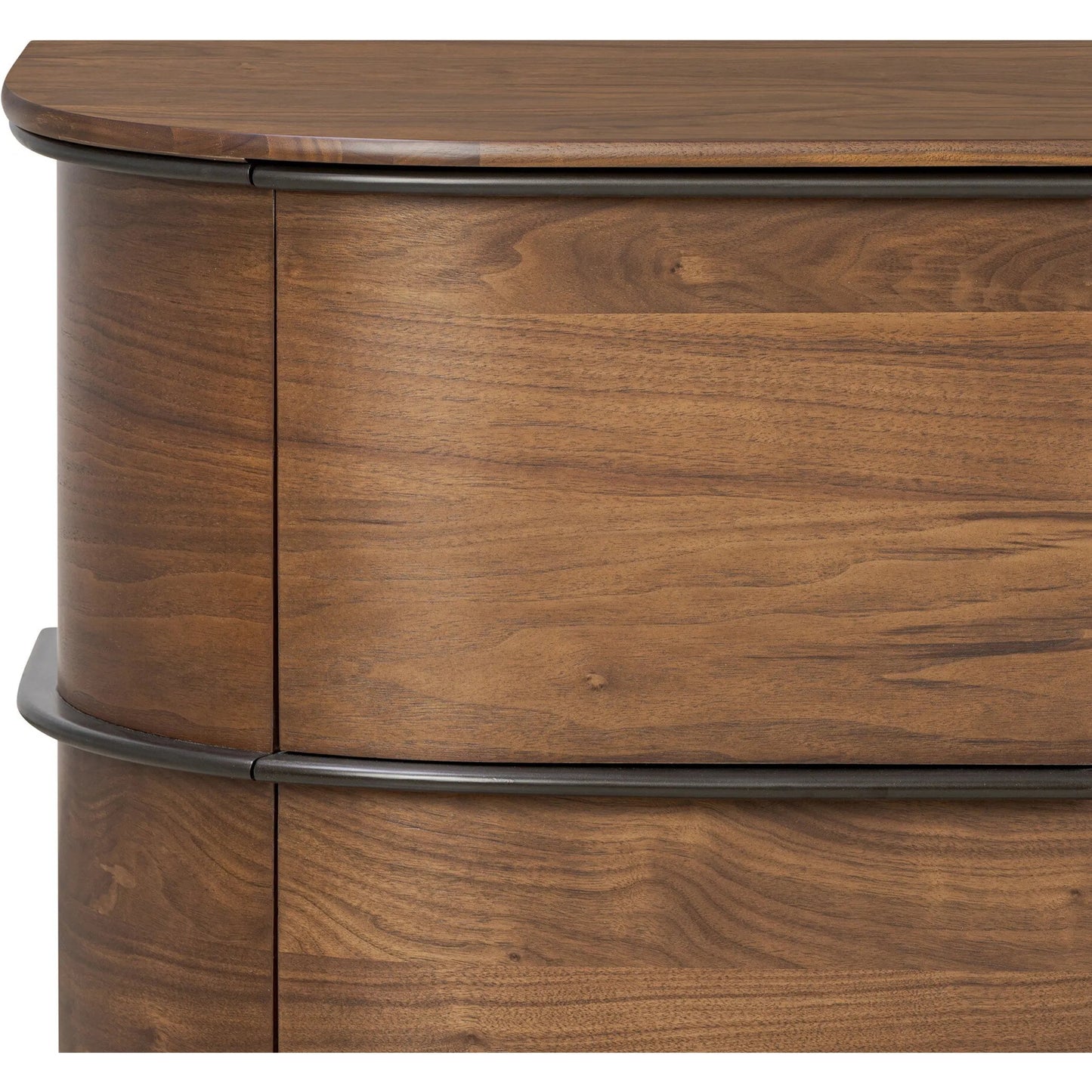 006 SI-2446653 | Closeup | Theo Sideboard by Four Hands in dark brown walnut veneer. Made from walnut veneer, solid walnut in a unique style.