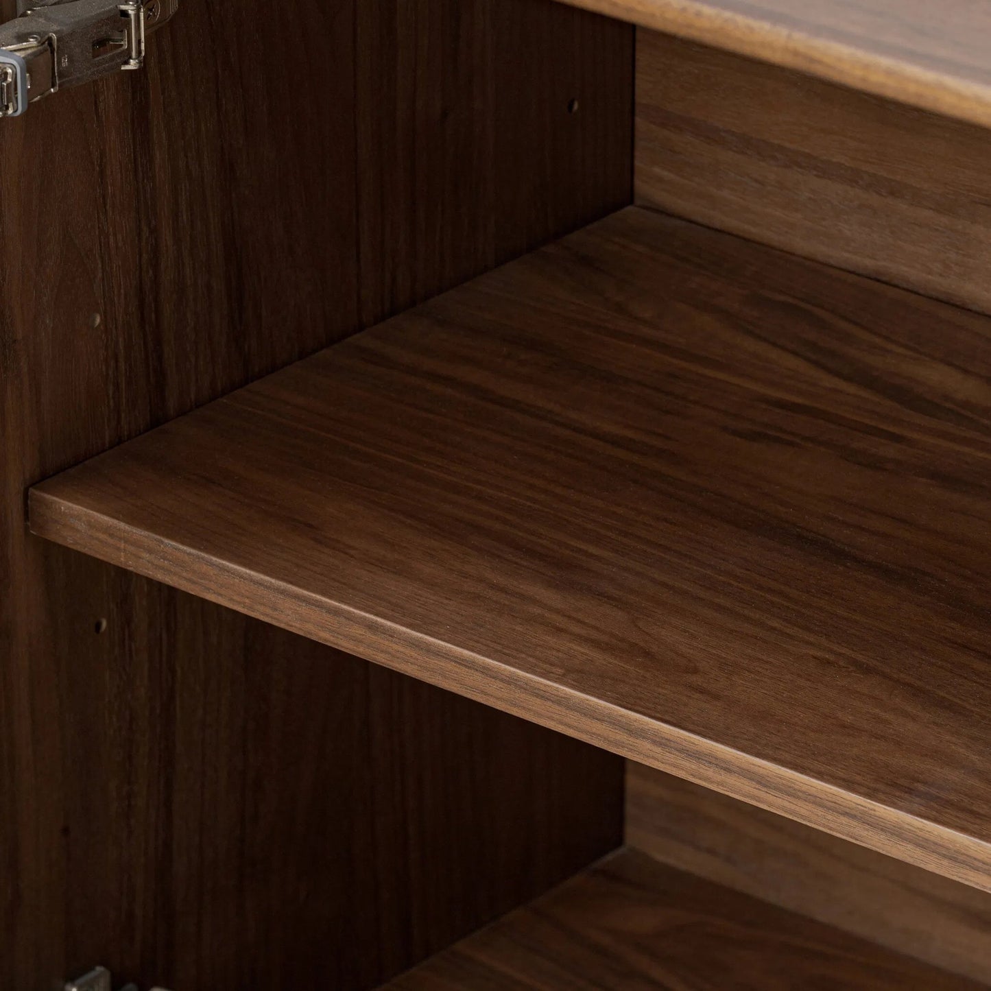 012 SI-2446653 | Closeup | Theo Sideboard by Four Hands in dark brown walnut veneer. Made from walnut veneer, solid walnut in a unique style.