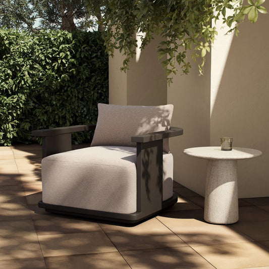 Tahana Outdoor Metal Swivel Chair by Four Hands in casa grey, bronze. Made from 100% olefin, aluminum in a unique style.