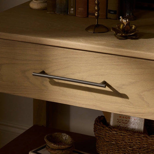 Blake Nightstand by Four Hands in washed ash, brown regenerated leather. Made from solid ash, faux leather in a transitional style.