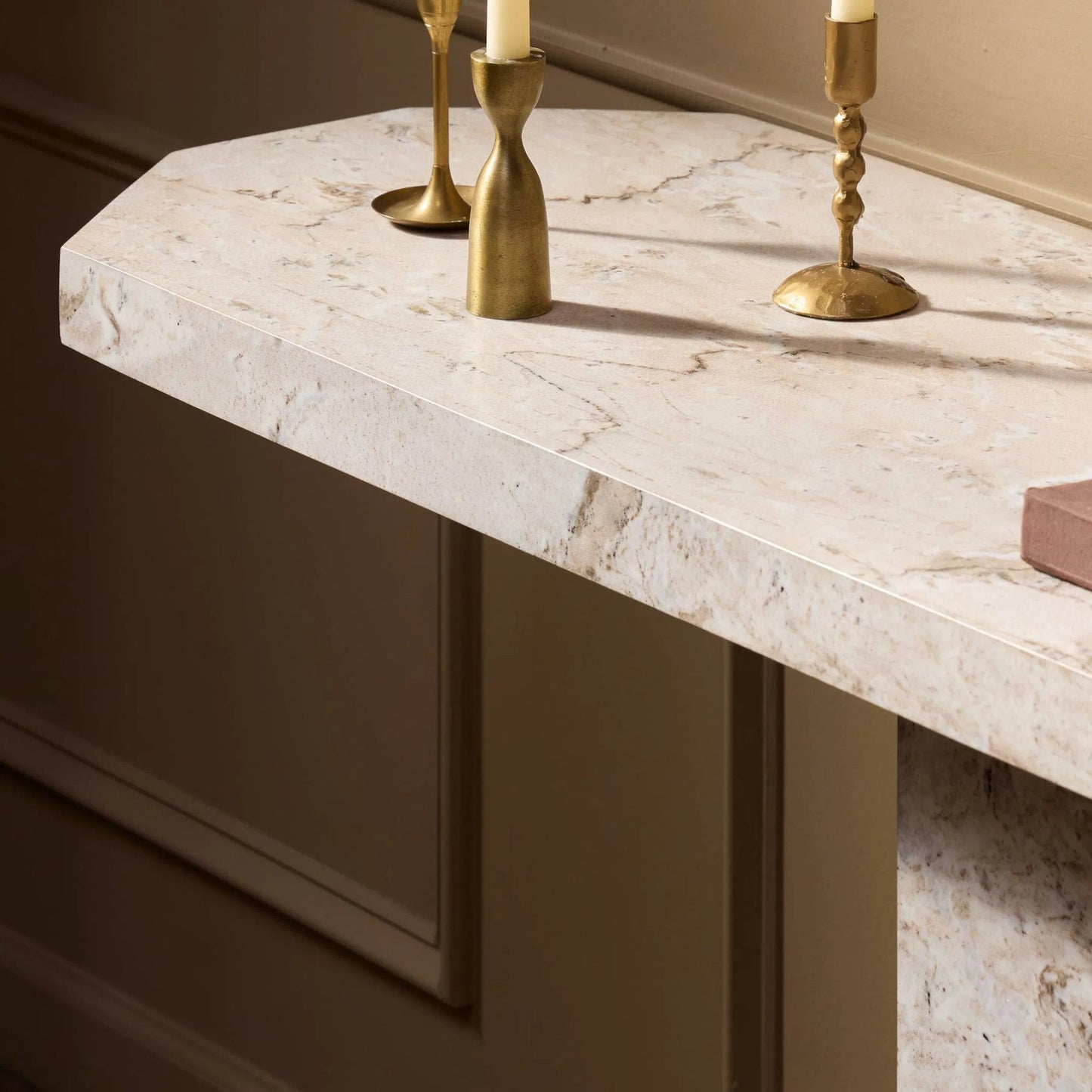 010 SI-2446497 | Closeup | Argos Console Table by Four Hands in sand marble. Made from solid marble in a unique style.