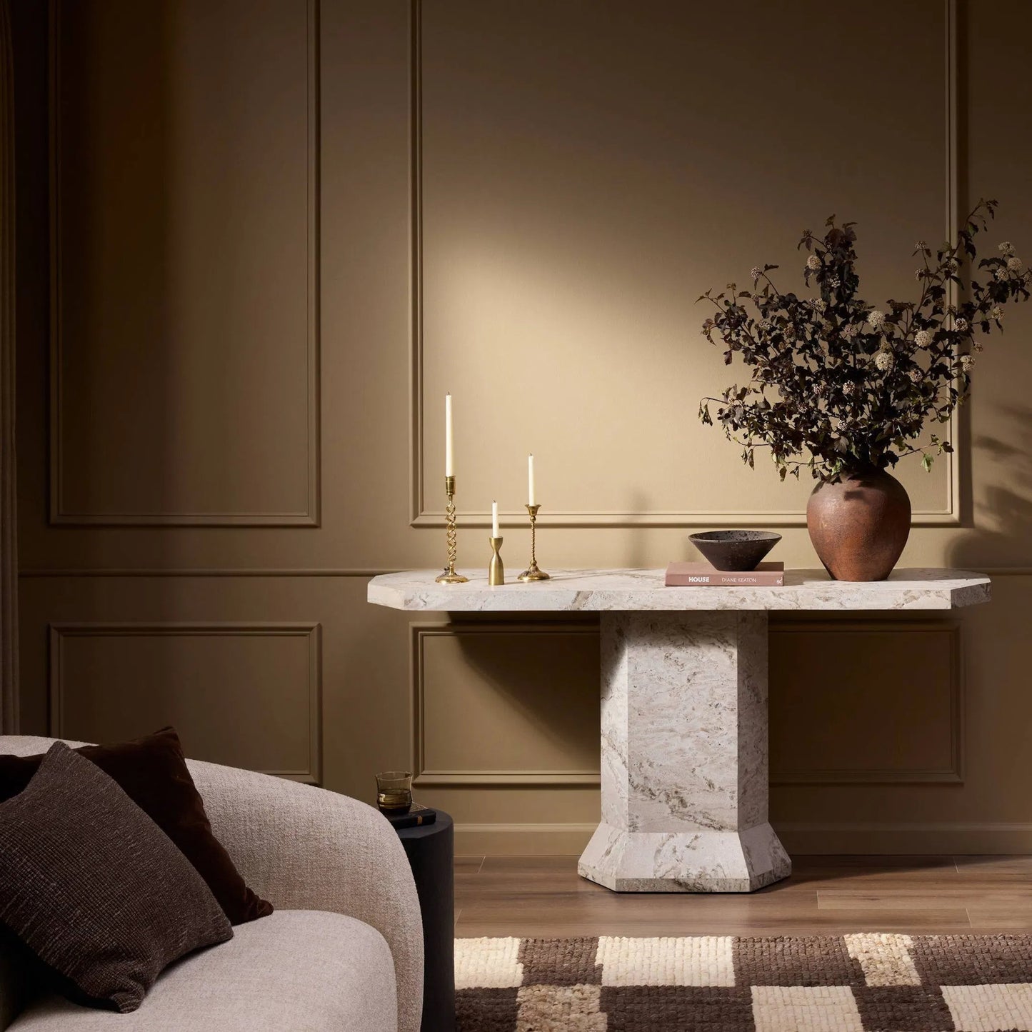 012 SI-2446497 | Lifestyle | Argos Console Table by Four Hands in sand marble. Made from solid marble in a unique style.