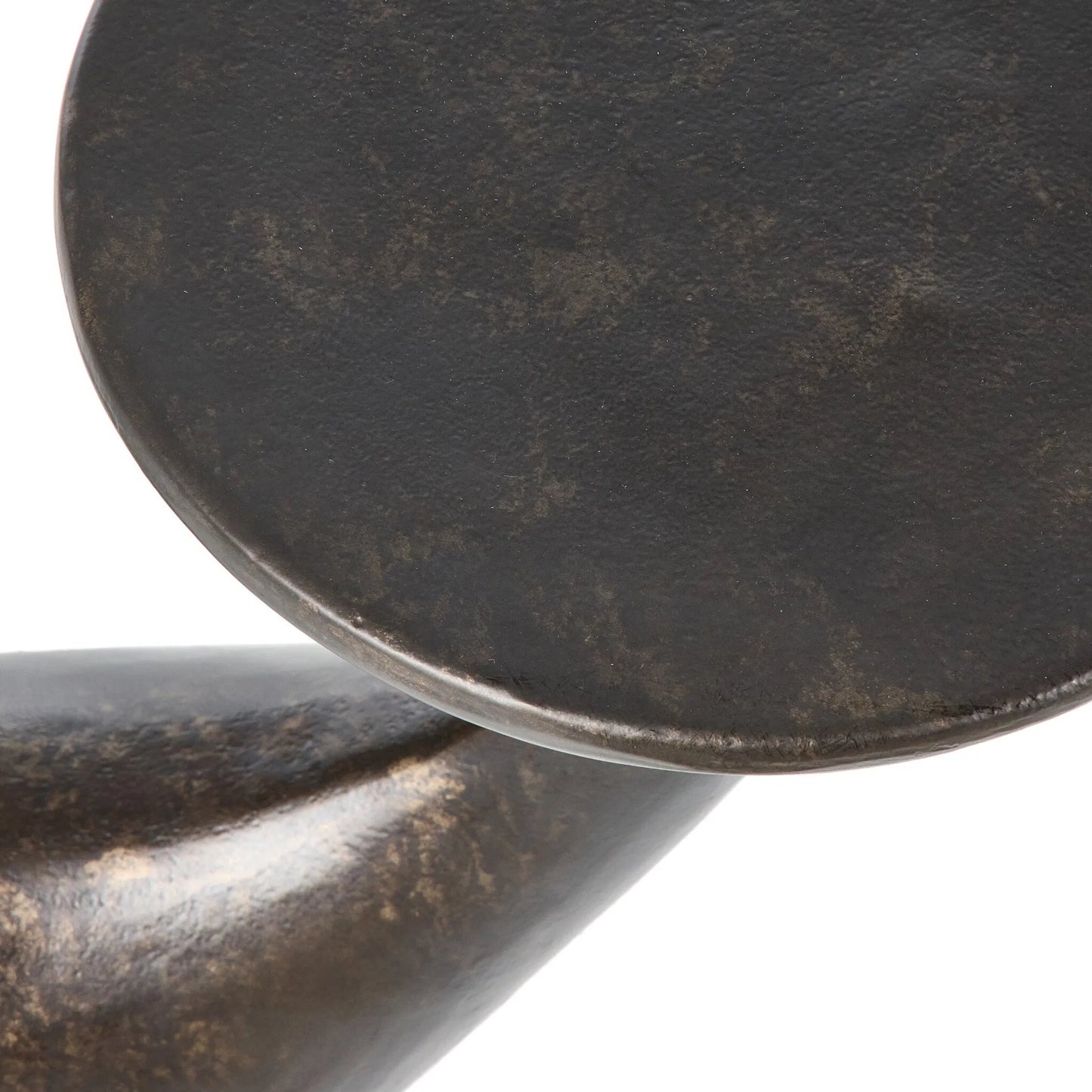 007 SI-2446654 | Closeup | Torrid End Table by Four Hands in distressed bronze. Made from aluminum in a unique style.