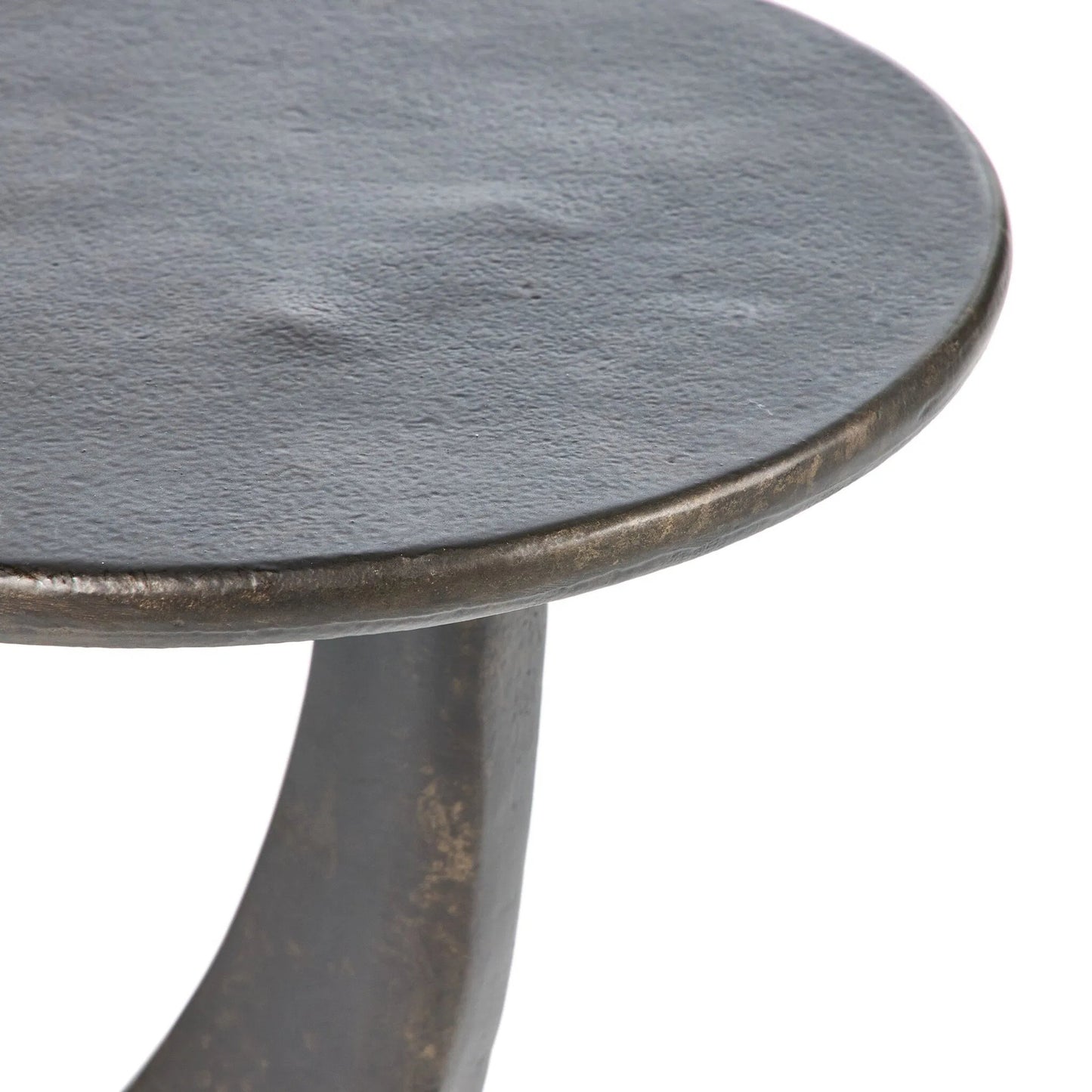 008 SI-2446654 | Closeup | Torrid End Table by Four Hands in distressed bronze. Made from aluminum in a unique style.