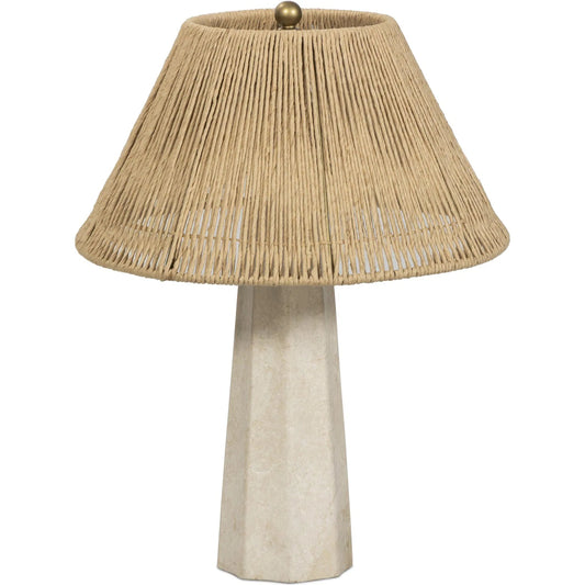 Astra Table Lamp by Four Hands in cream italian marble, antique brass iron. Made from solid marble, iron in a modern style.