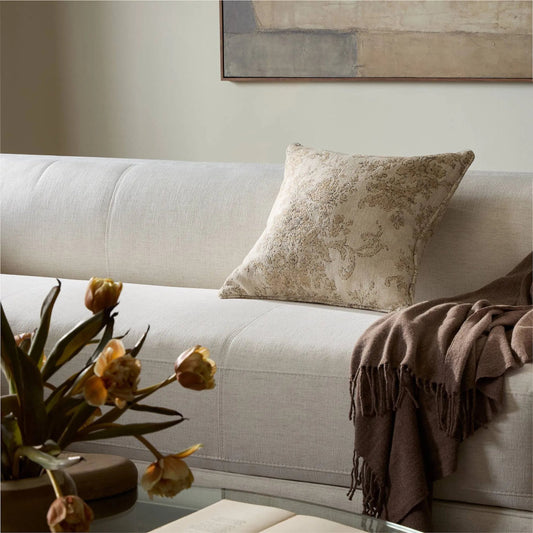 April Pillow by Four Hands in fallingbrook natural. Made from 53% polyester, 33% rayon, 14% linen in a traditional style.