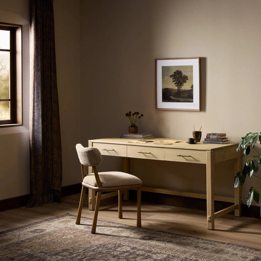 Blake Writing Desk by Four Hands in washed ash, natural iron. Made from solid ash, iron in a transitional style.