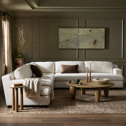 Crispin 3-Piece Sectional by Four Hands in crypton nomad snow, aged sienna. Made from 92% polyester, 8% flax/linen, solid rosa morada in a transitional style.