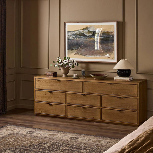 Kodo 8 Drawer Dresser by Four Hands in light brown oak, light brown oak veneer. Made from solid oak, oak veneer in a unique style.