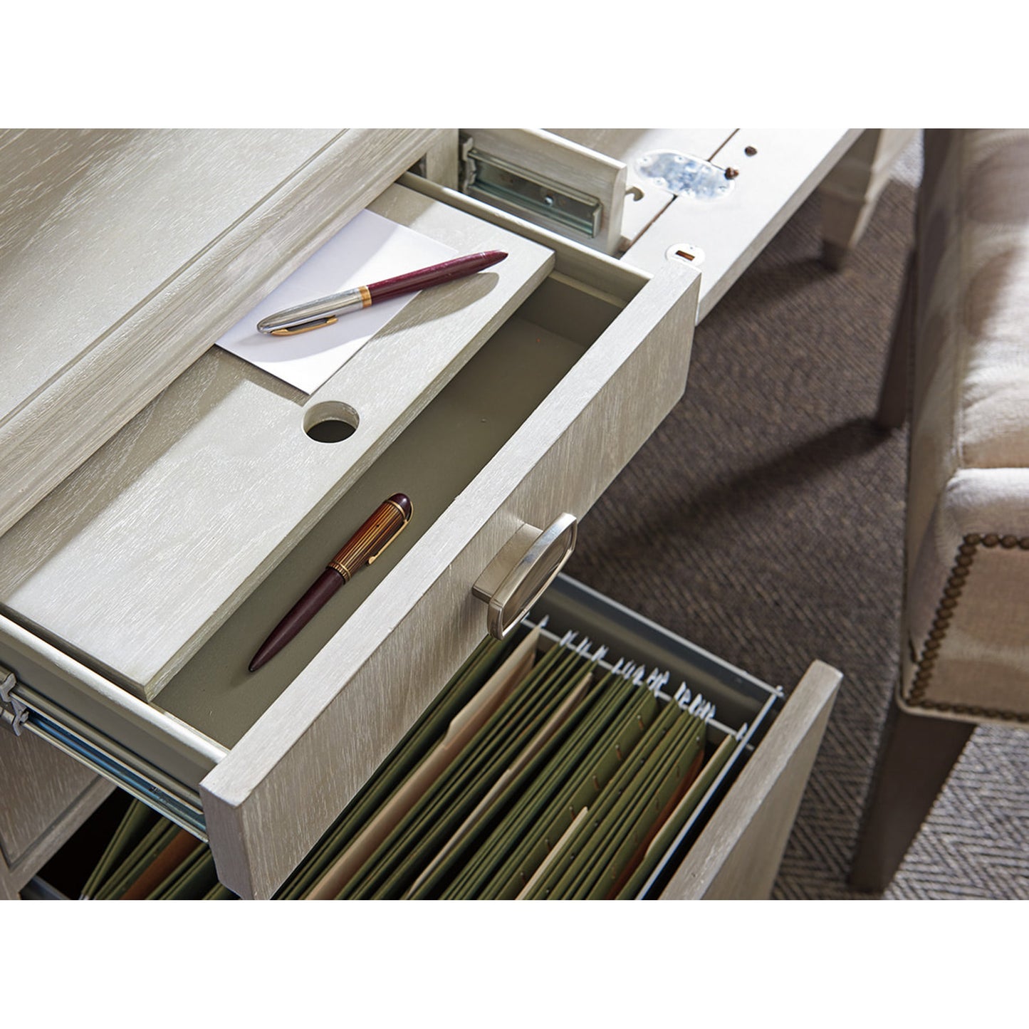 004 SR-835826 | Additional Silo | Avery Executive Desk by Sligh in pearl gray. Made from unique in a cottage & farmhouse style.