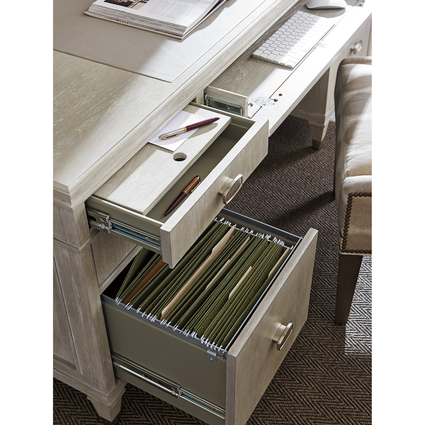 002 SR-835826 | Additional Silo | Avery Executive Desk by Sligh in pearl gray. Made from unique in a cottage & farmhouse style.