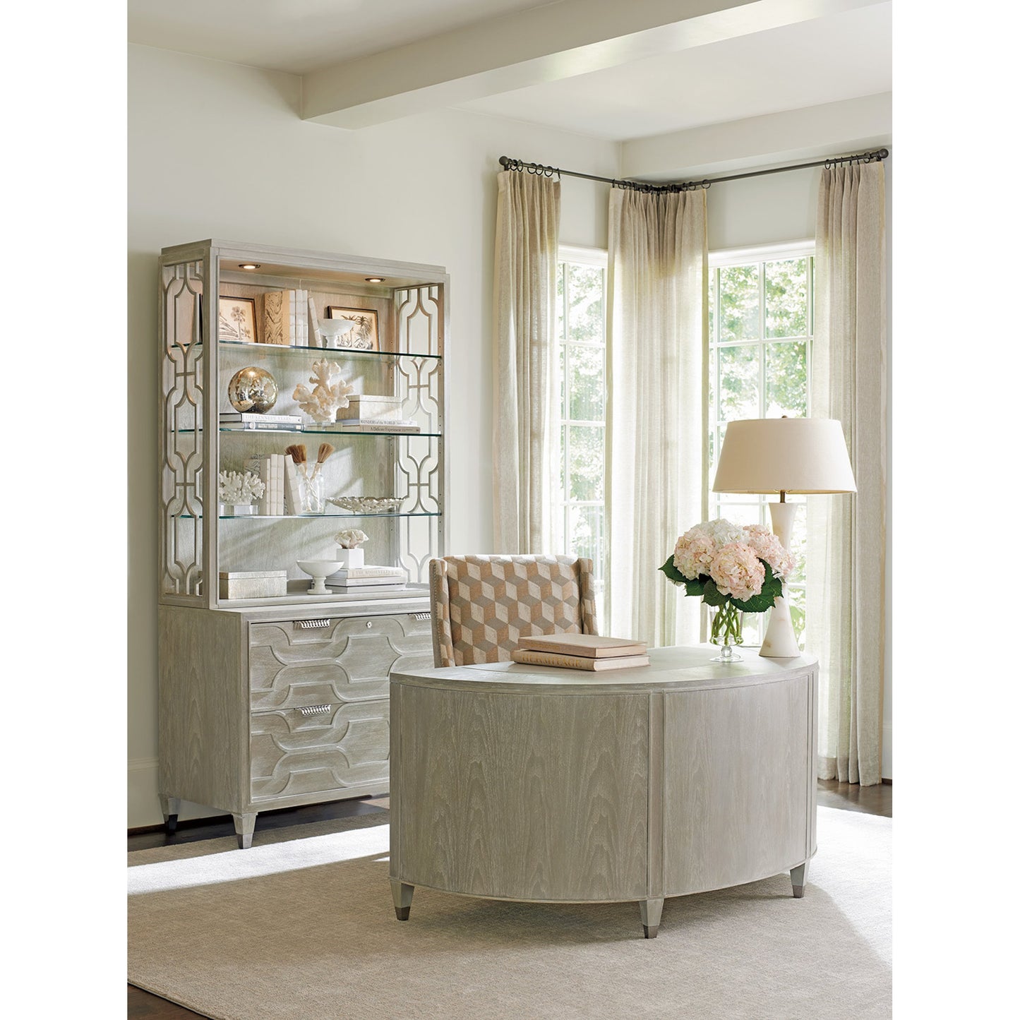 005 SR-835838 | Lifestyle | Dylan Demilune Desk by Sligh in pearl gray. Made from unique in a modern style.