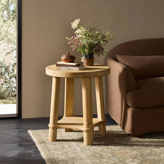 Daley End Table by Four Hands in light natural mango. Made from solid mango in a unique style.