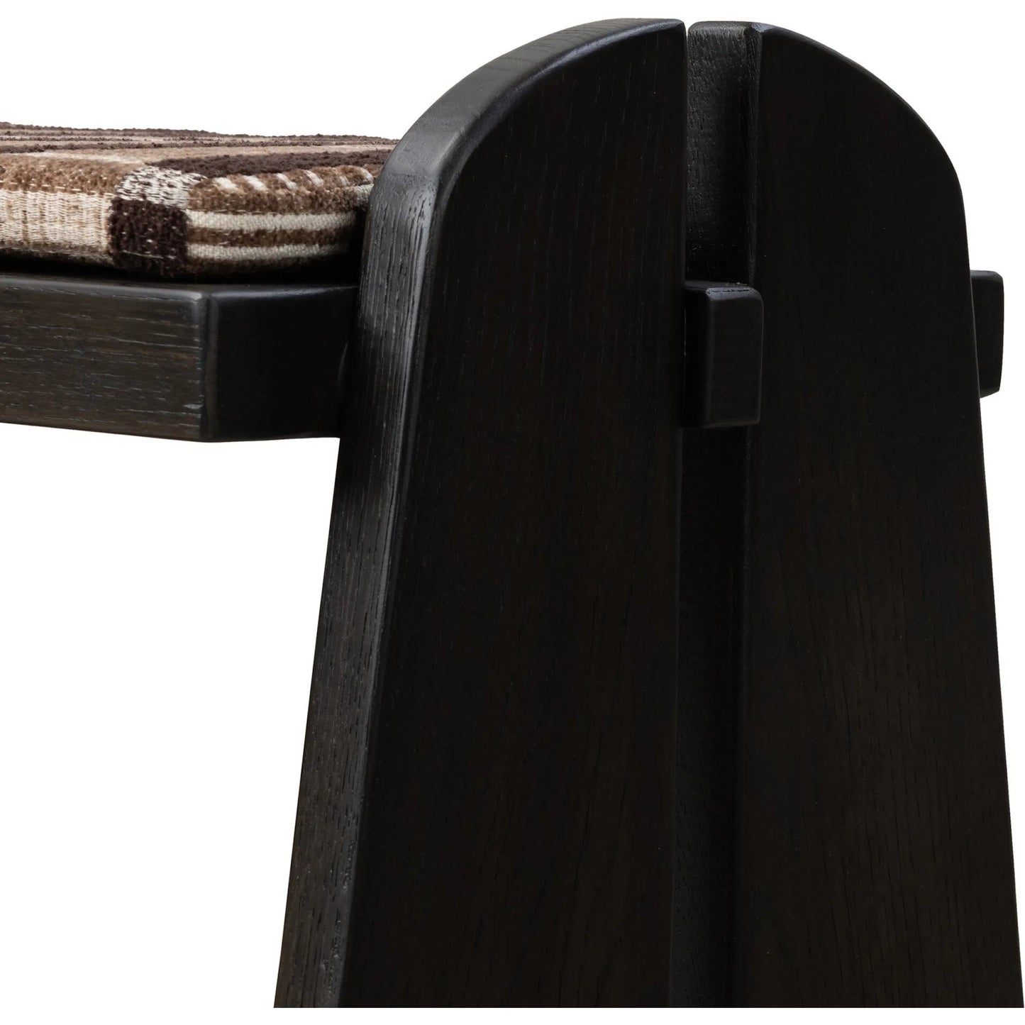007 SI-2635229 | Closeup | Landrea Accent Stool by Four Hands in sandhill cocoa, smoked black, smoked black veneer. Made from 100% polyester, solid oak, thick oak veneer in a unique style.