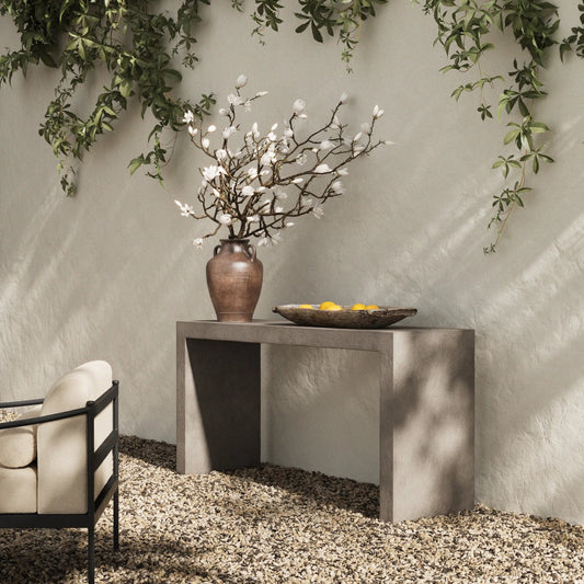Parish Outdoor Console Table by Four Hands. Made from solid concrete in a unique style.