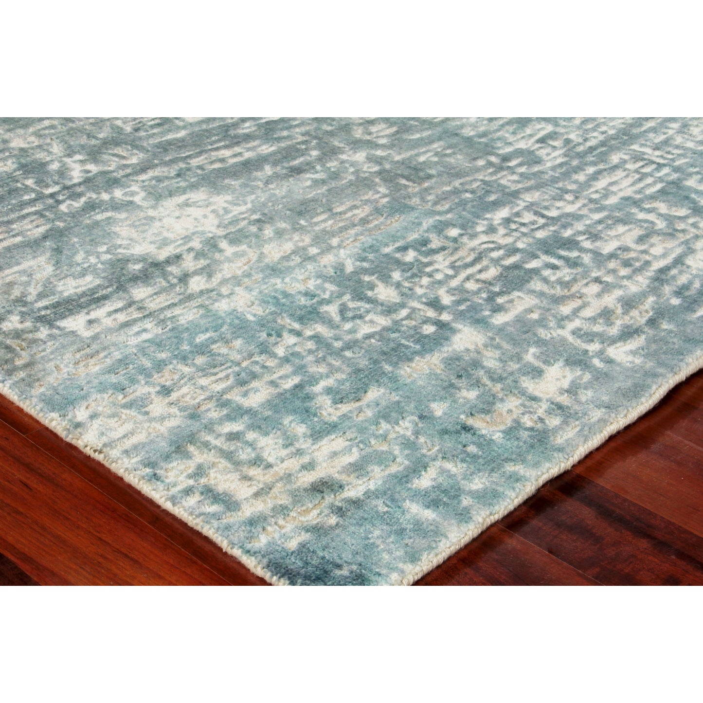 002 SI-1829386,SI-1829387,SI-1829388 | Closeup | Reflections Rug - Teal by Exquisite Rugs in teal. Made from bamboo silk in a unique style.